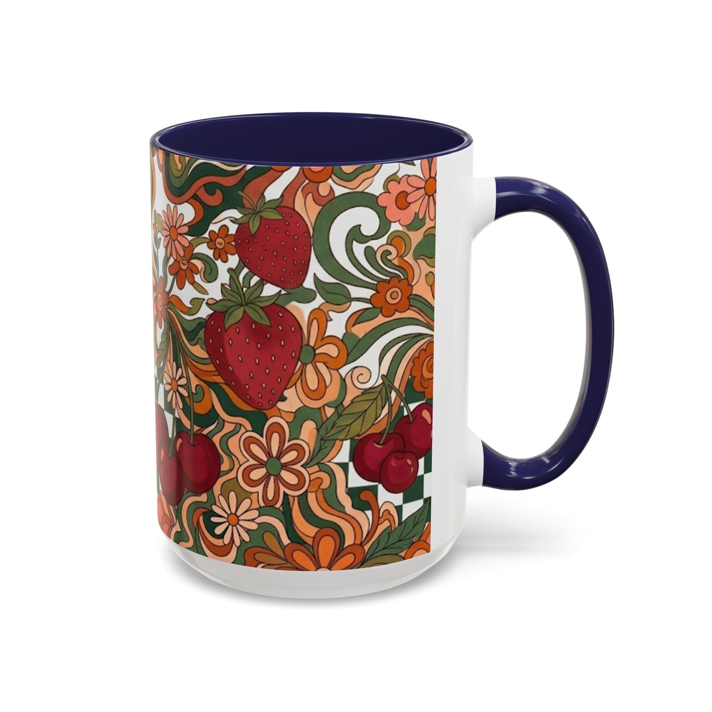 Vintage Cherry Strawberry Pattern Accent Mug | 11oz 15oz