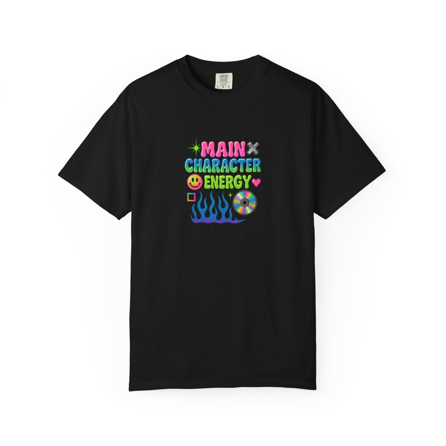 Main Character Energy T-shirt | Colorful Flame, Smiley Icons