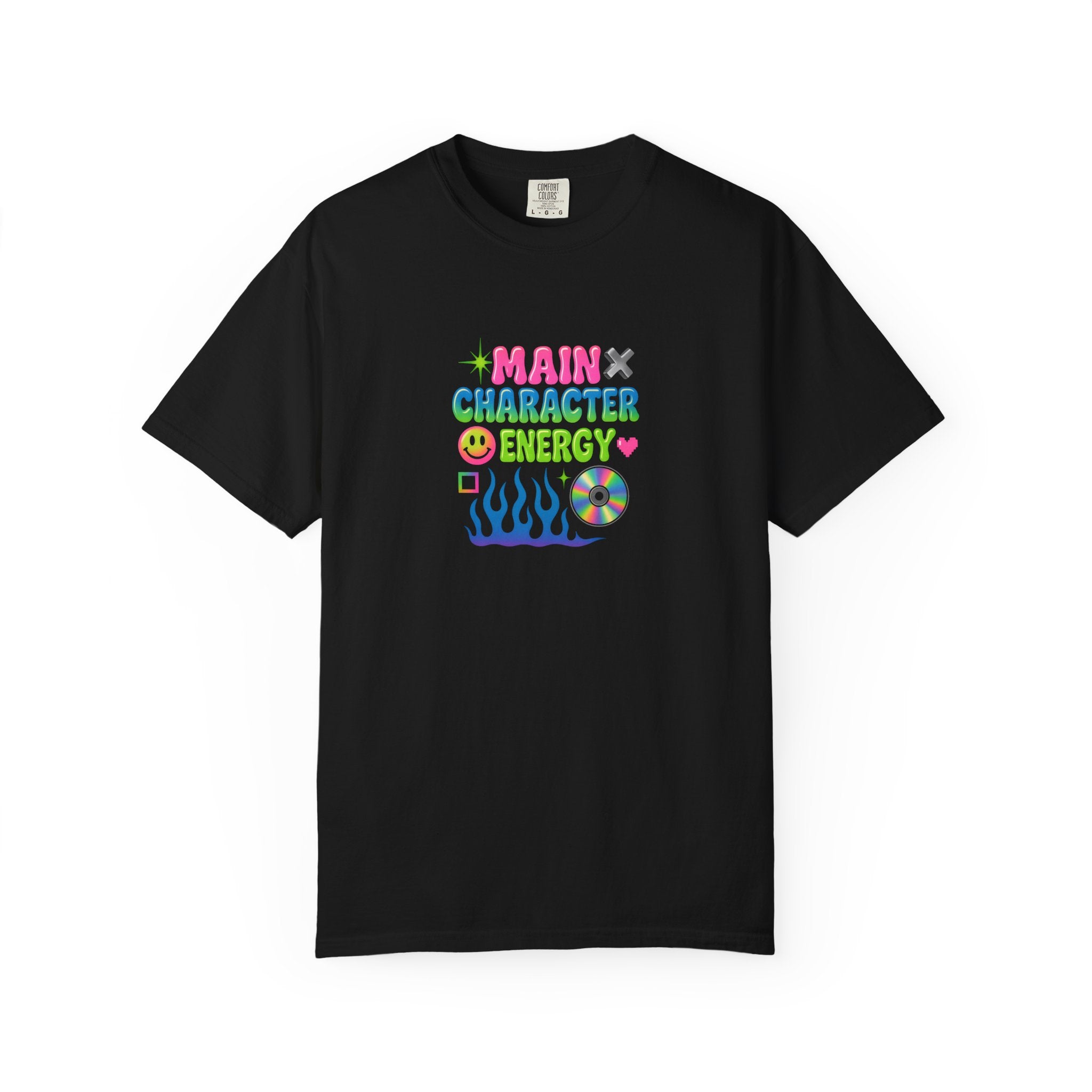 Main Character Energy T-shirt | Colorful Flame, Smiley Icons