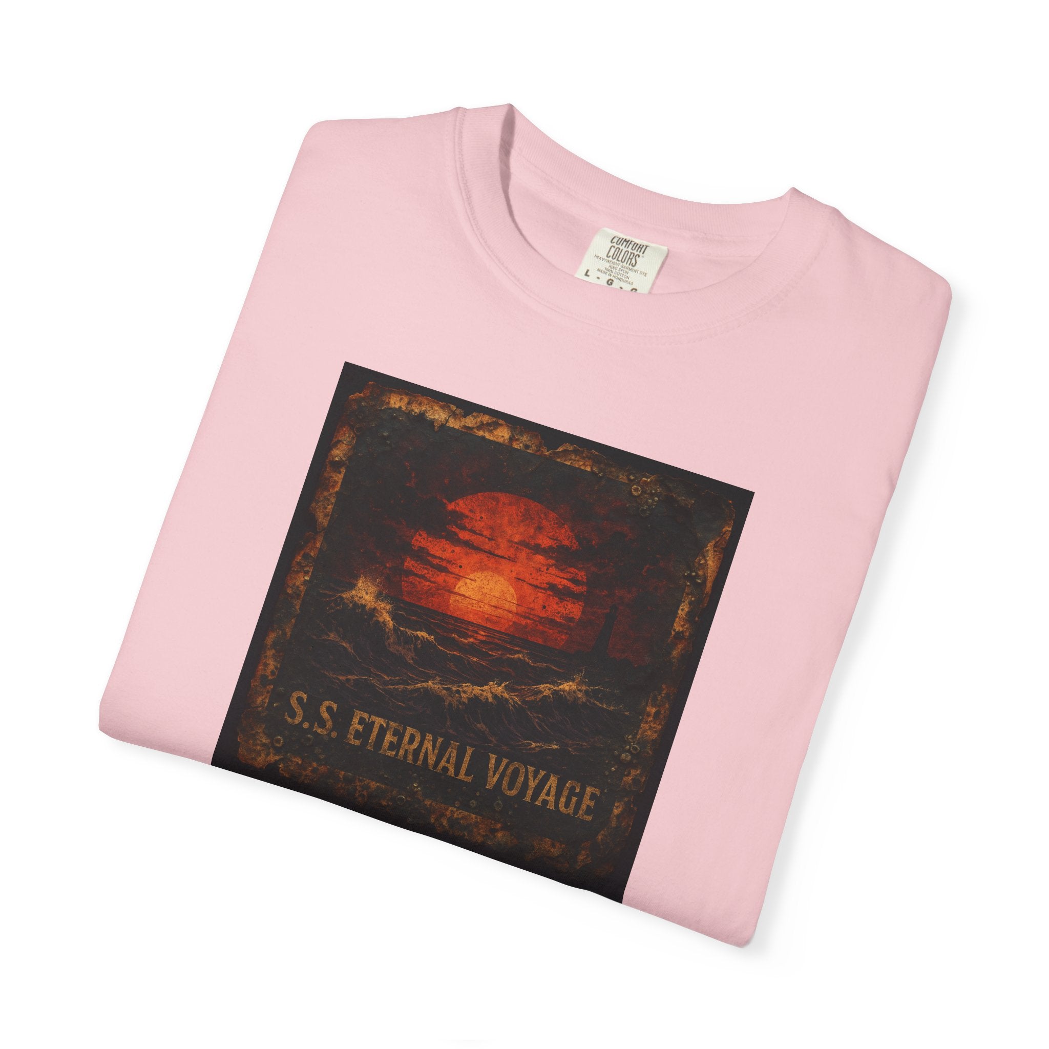 Eternal Voyage Sunset Illustration T-Shirt | Vintage Ocean Scene