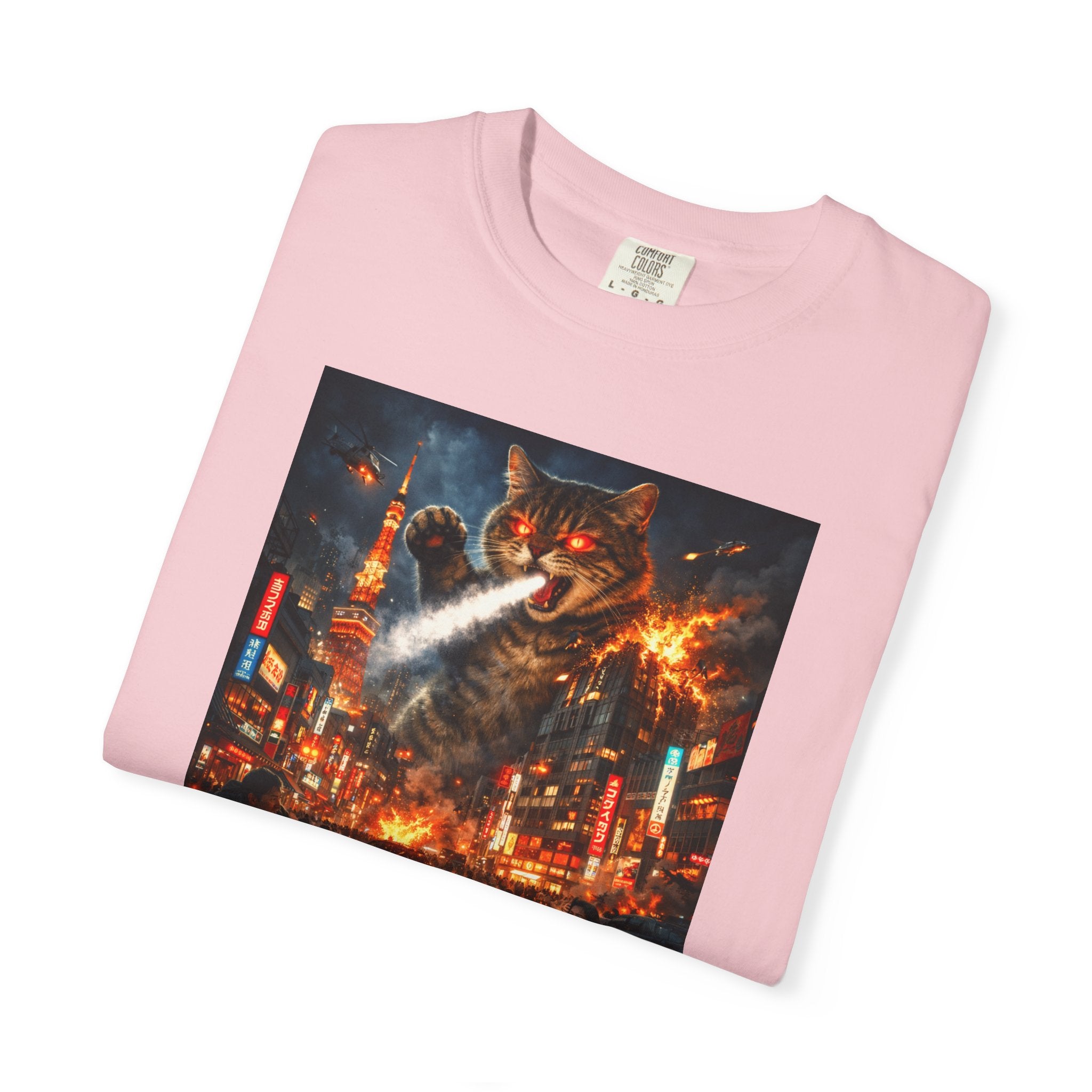 Giant Catzilla Kaiju Rampage T-Shirt | Neon City Monster Battle