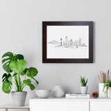 Seattle Emerald City Hand-Drawn Skyline Poster Framed Horizontal