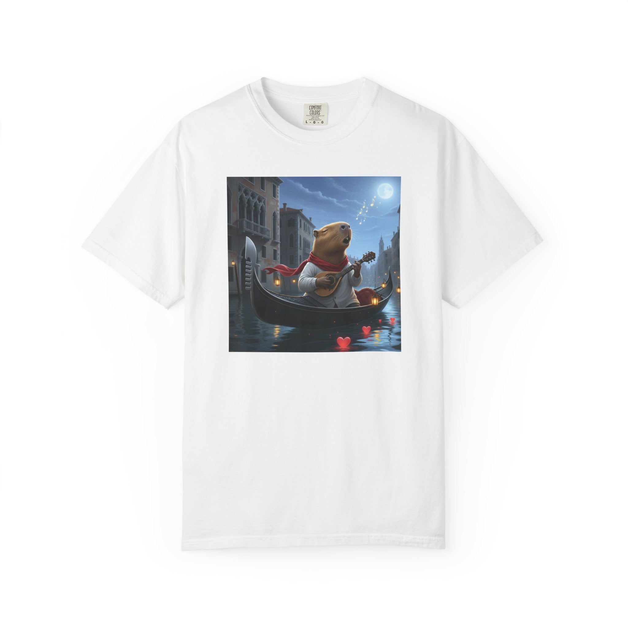 Capybara Gondolier Venice Night T-shirt | Romantic Venetian Canal Illustration