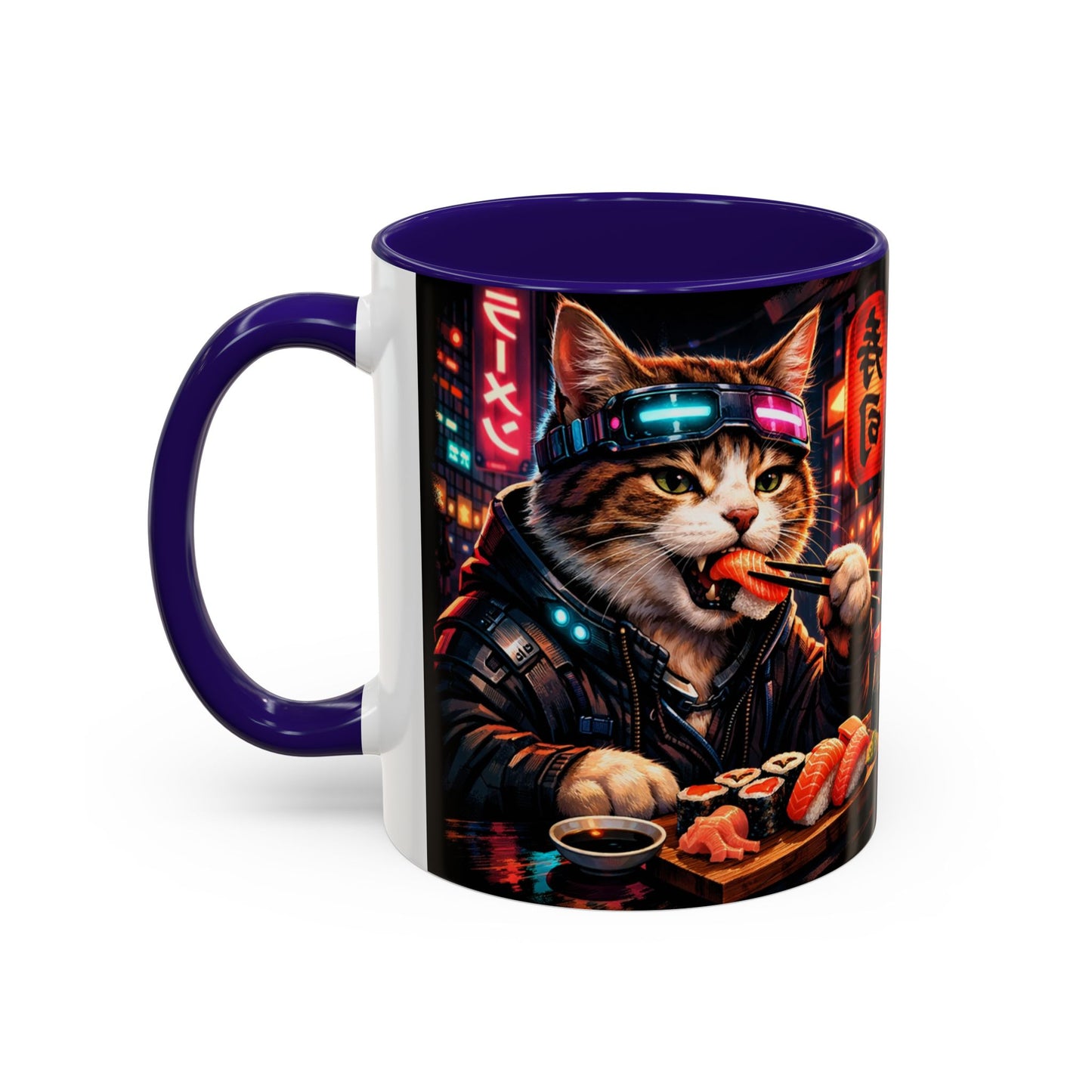 Cyberpunk Sushi Cat Mug | 11oz 15oz Ceramic Coffee Cup