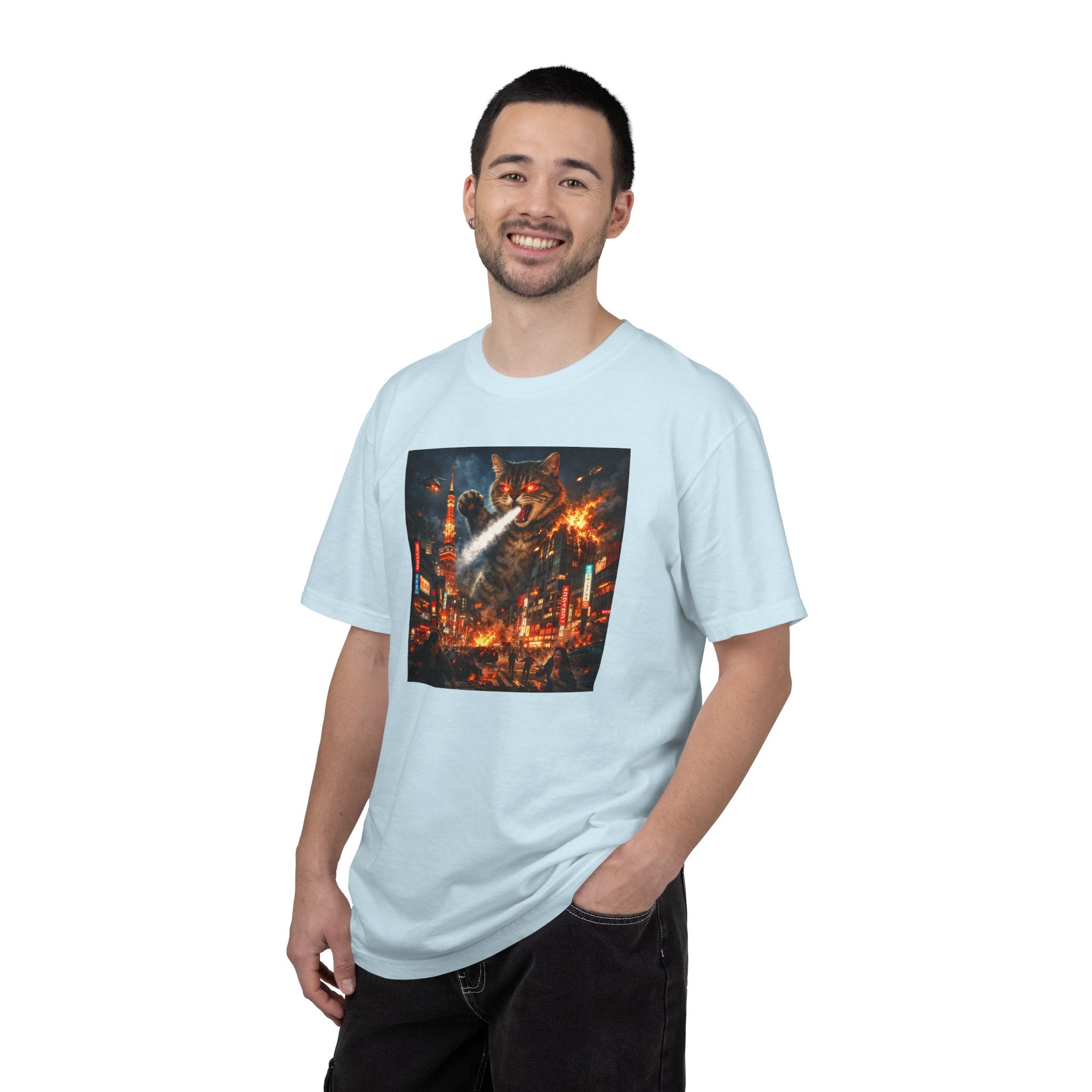 Giant Catzilla Kaiju Rampage T-Shirt | Neon City Monster Battle