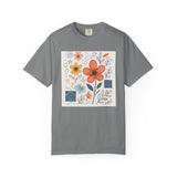 Hand-drawn Watercolor Floral Doodles T-shirt | Linocut & Embroidery Texture