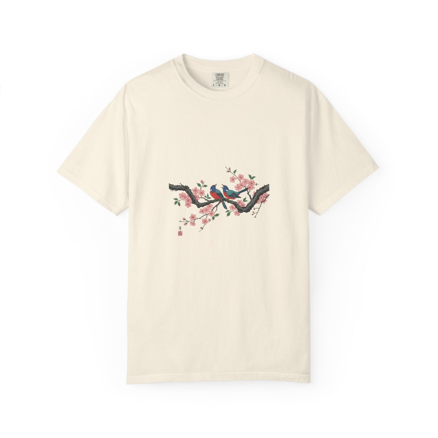 Birds on Cherry Blossom Branch T-Shirt | Japanese Floral Illustration