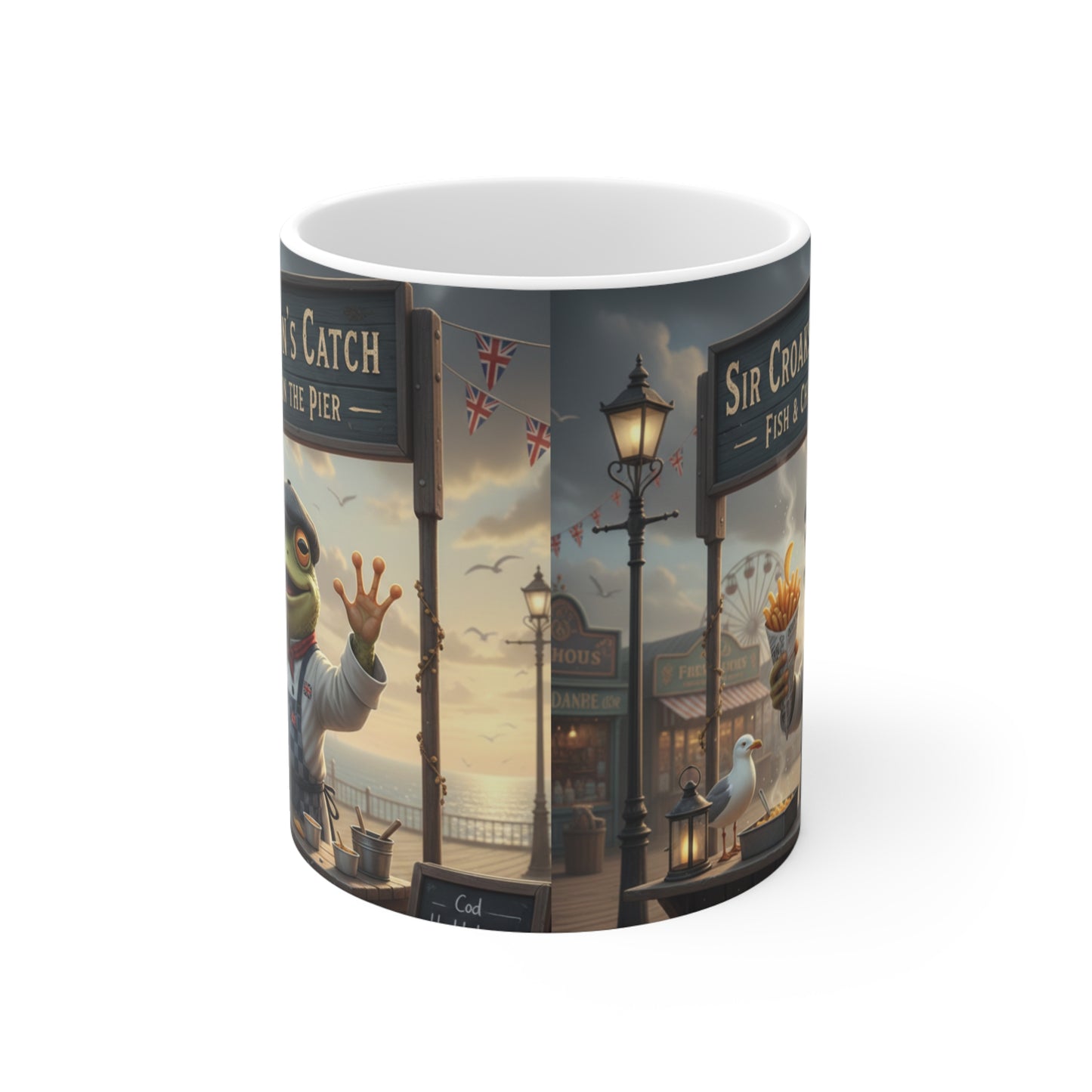 Sir Croakston's Catch Frog Fish and Chips Mug | Whimsical Seaside Illustration