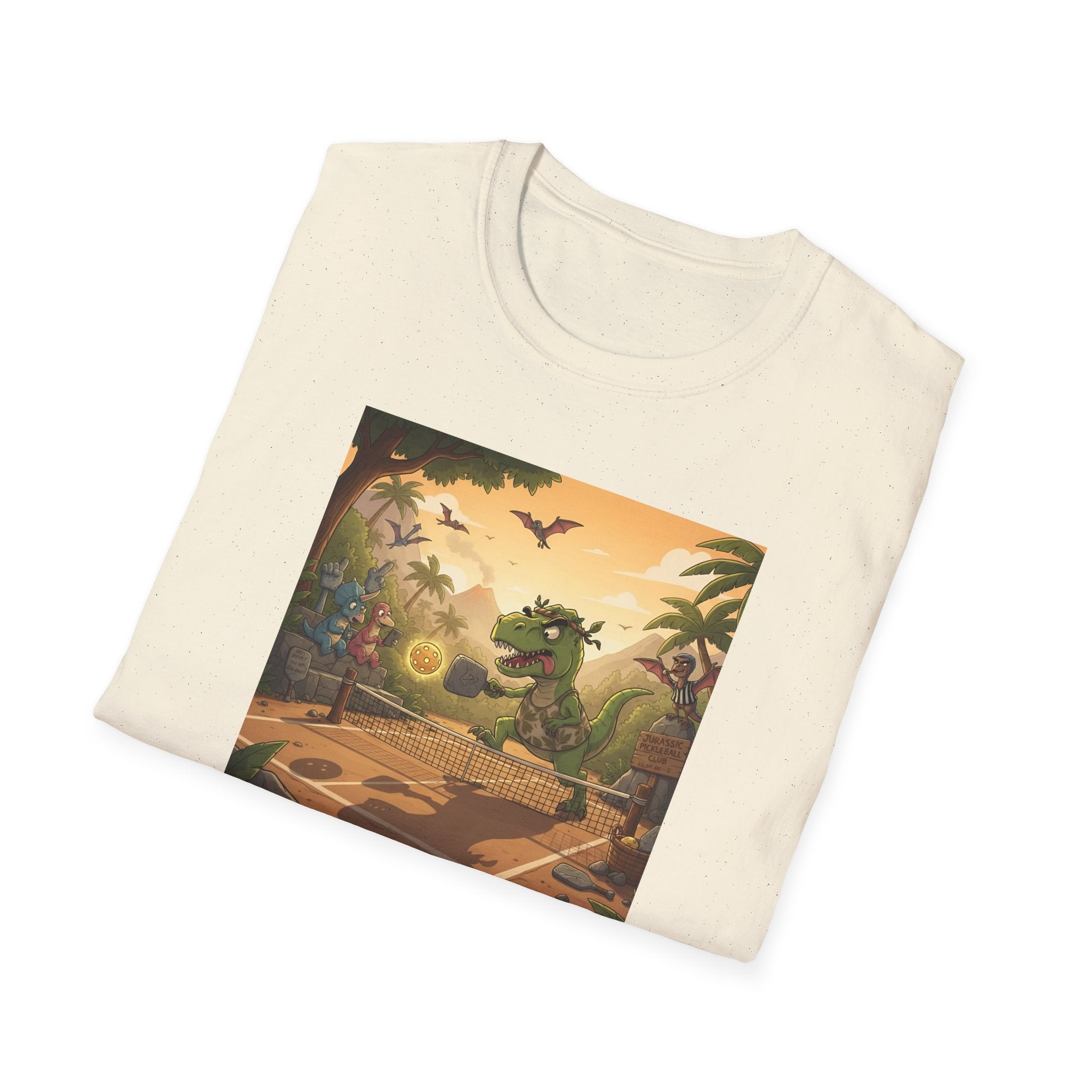 Jurassic Pickleball Club | Retro Tropical Dino Illustration T-Shirt