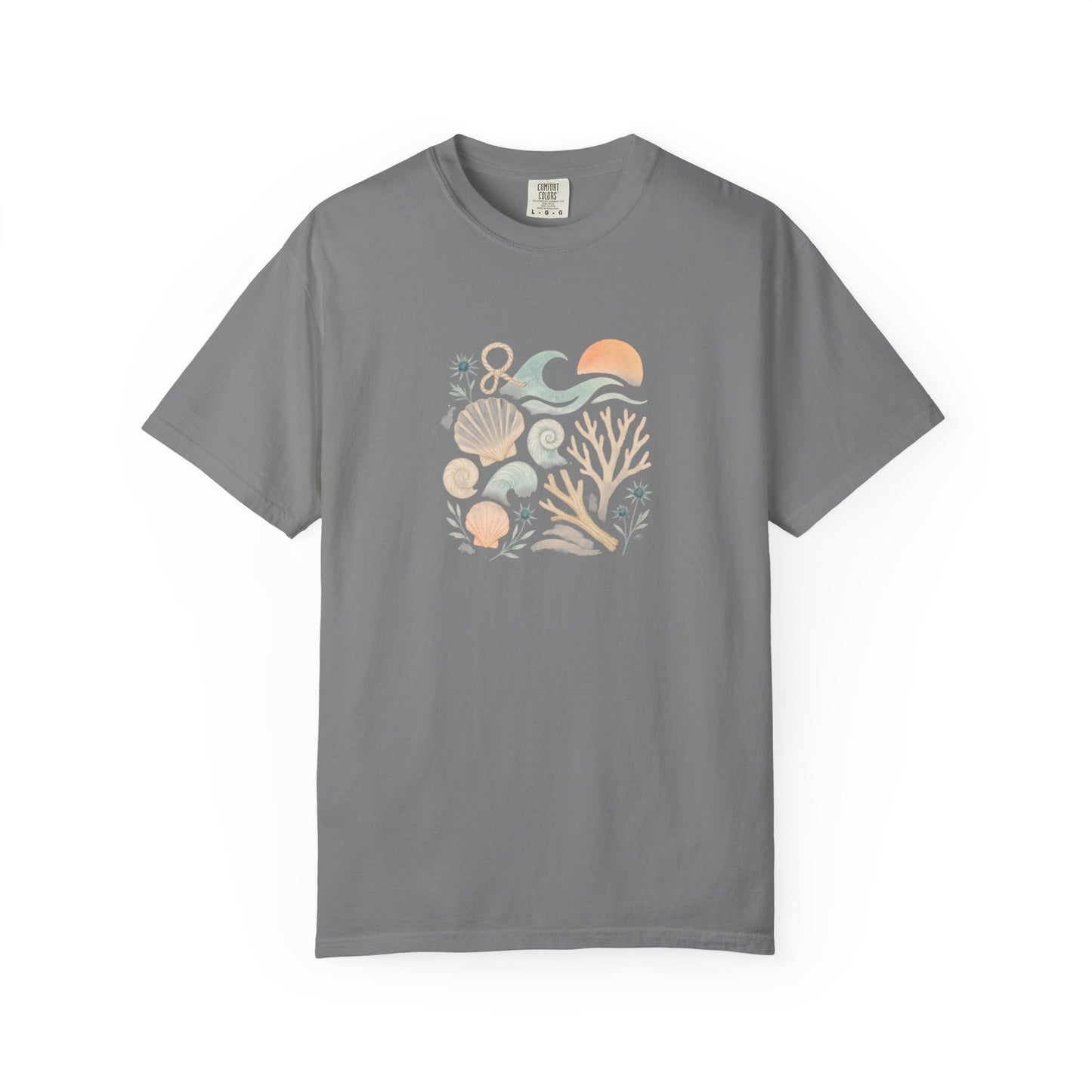 Coastal Seashells and Coral T-Shirt | Beach Wave Sunset Art