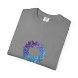 Blue Purple Butterfly Wreath T-shirt | Floral Circle Tee