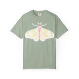 Celestial Moth T-shirt | Pink Yellow Moth with Crescent Moon