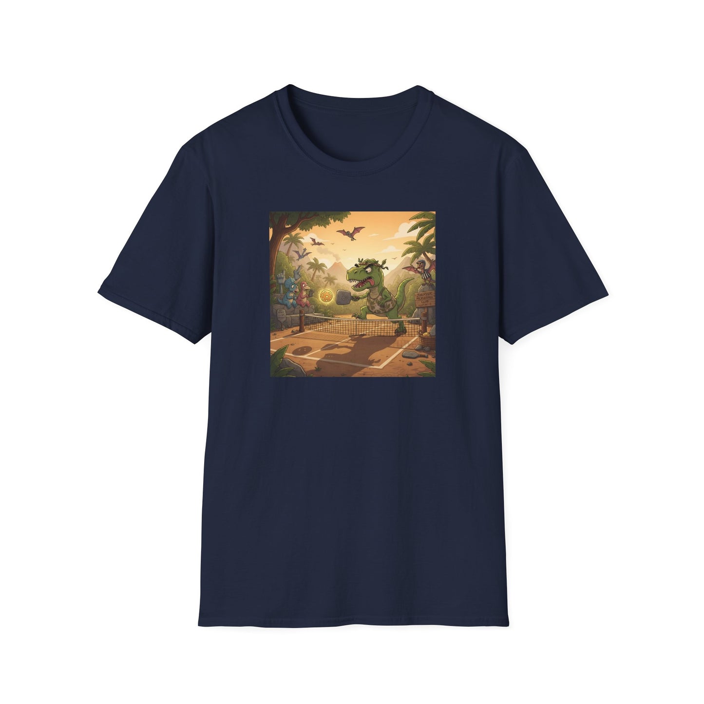 Jurassic Pickleball Club | Retro Tropical Dino Illustration T-Shirt
