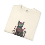 Floral Cat Illustration T-Shirt | Botanical Kitty Tee