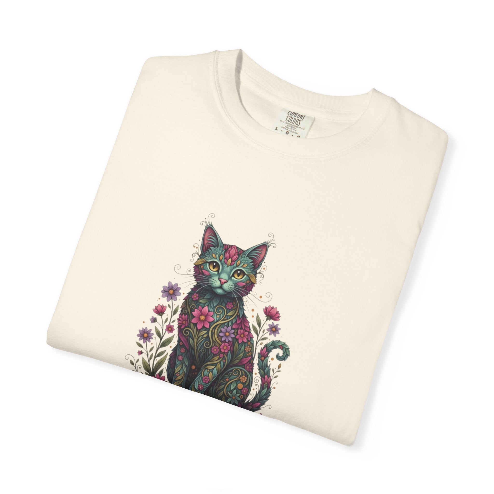 Floral Cat Illustration T-Shirt | Botanical Kitty Tee