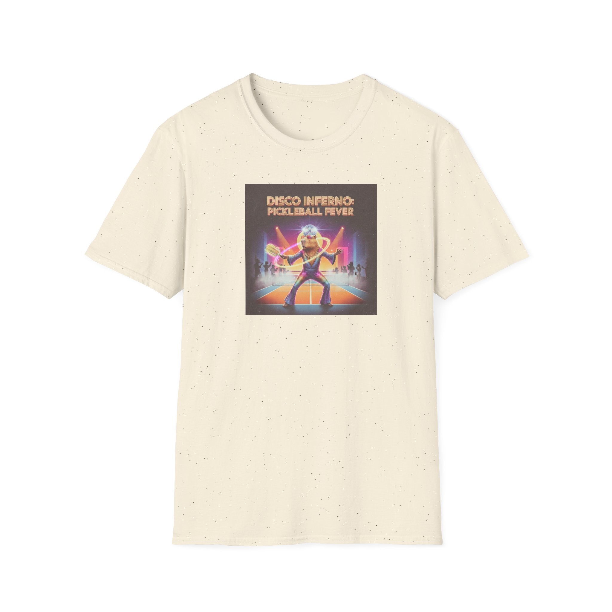Disco Inferno Capybara Pickleball Fever T-Shirt | Retro 70s Dance Court Graphic