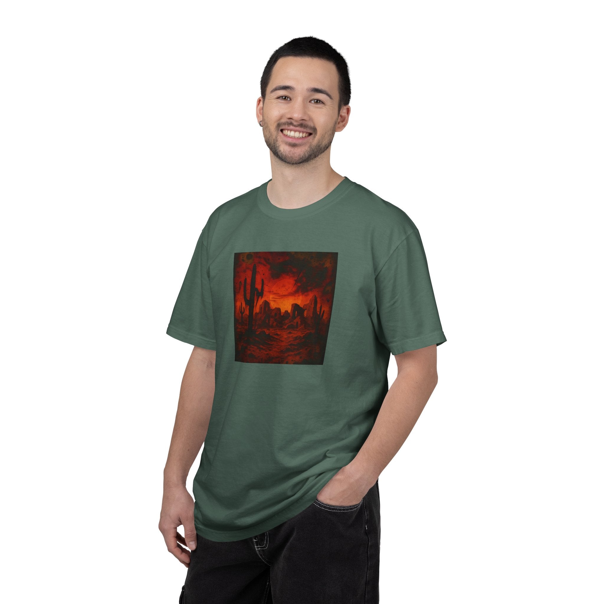 Red Desert Sunset T-shirt | Cactus Landscape, Moody Western Scene
