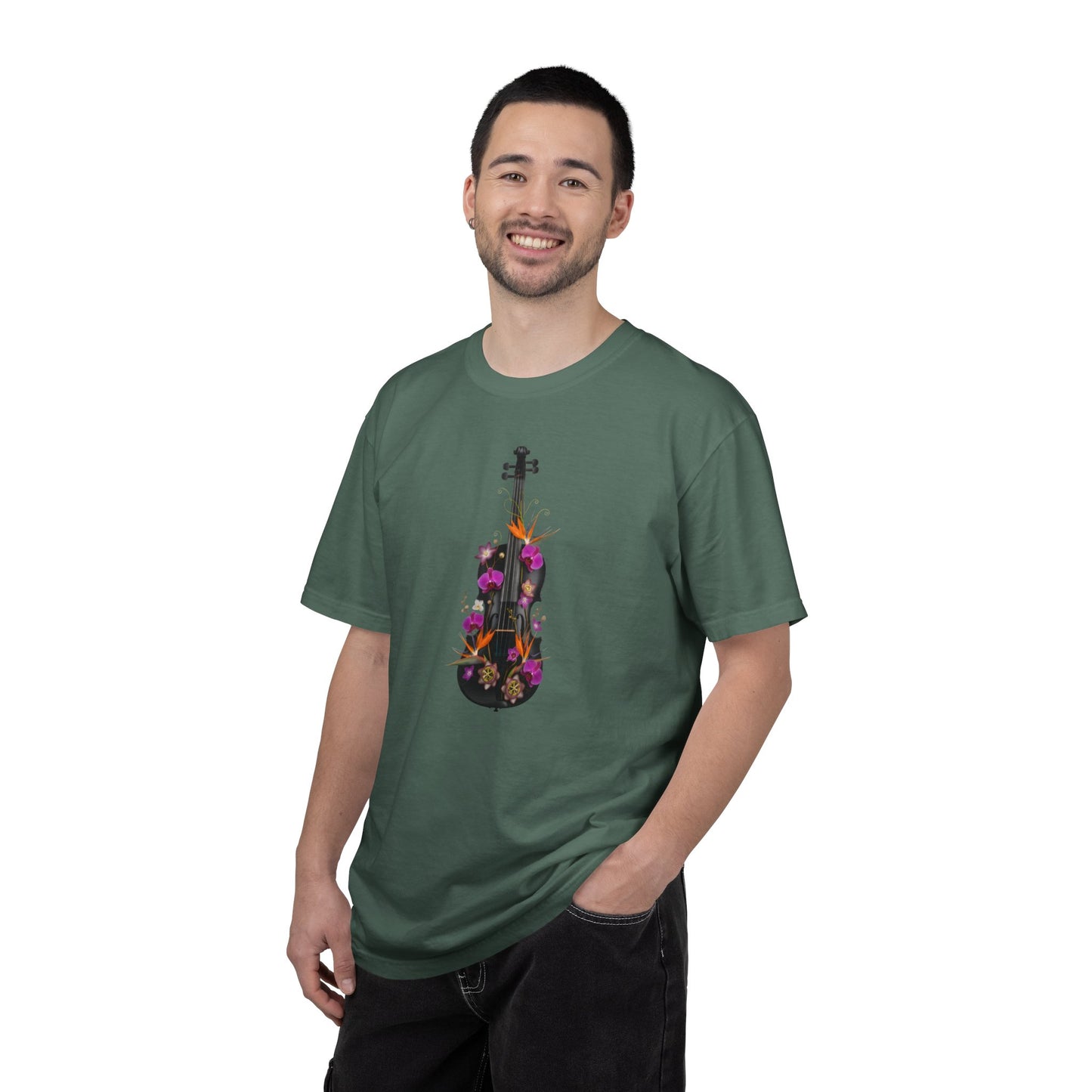 Floral Violin T-shirt | Botanical Music Instrument Tee