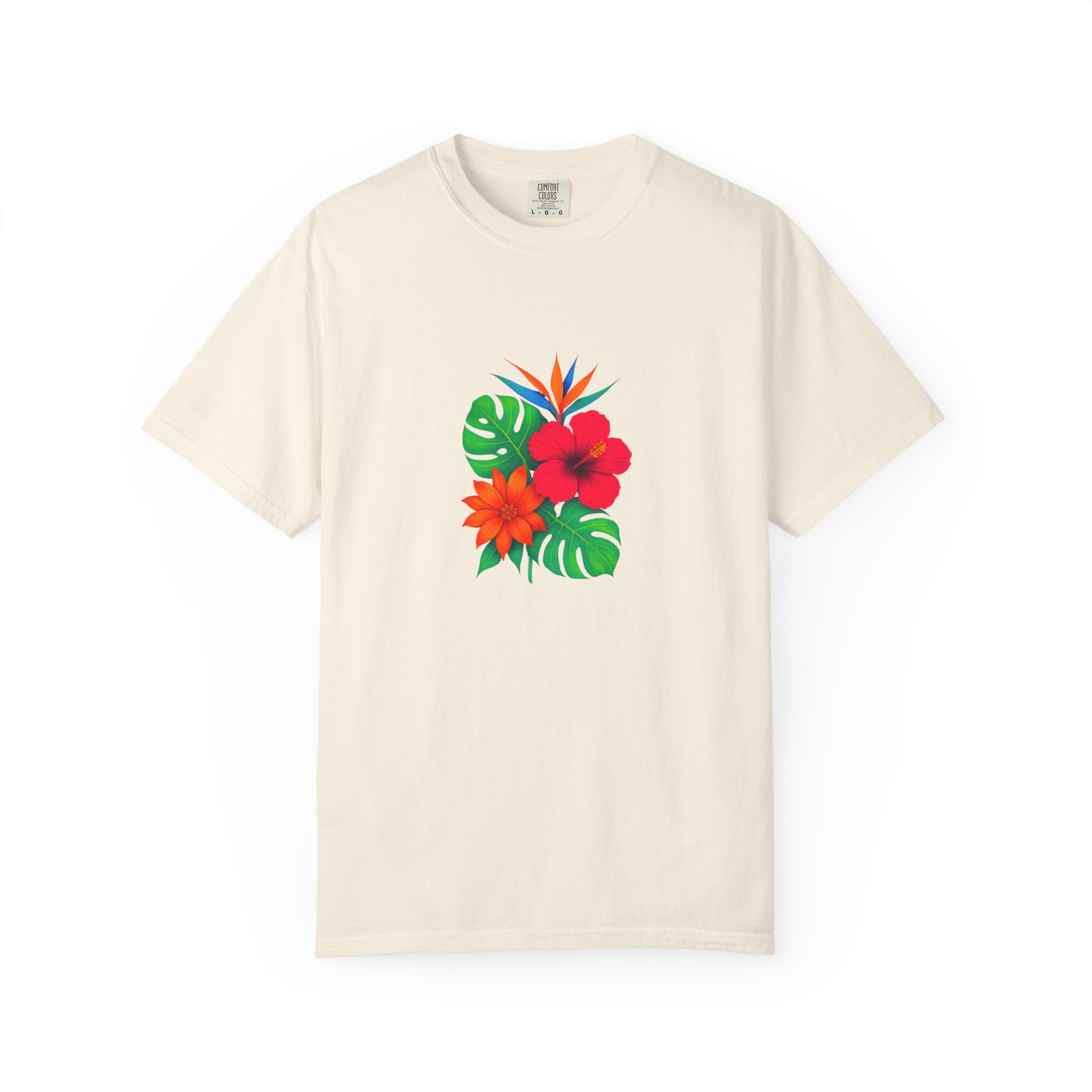 Tropical Hibiscus Floral Tee | Monstera Leaves, Bird of Paradise