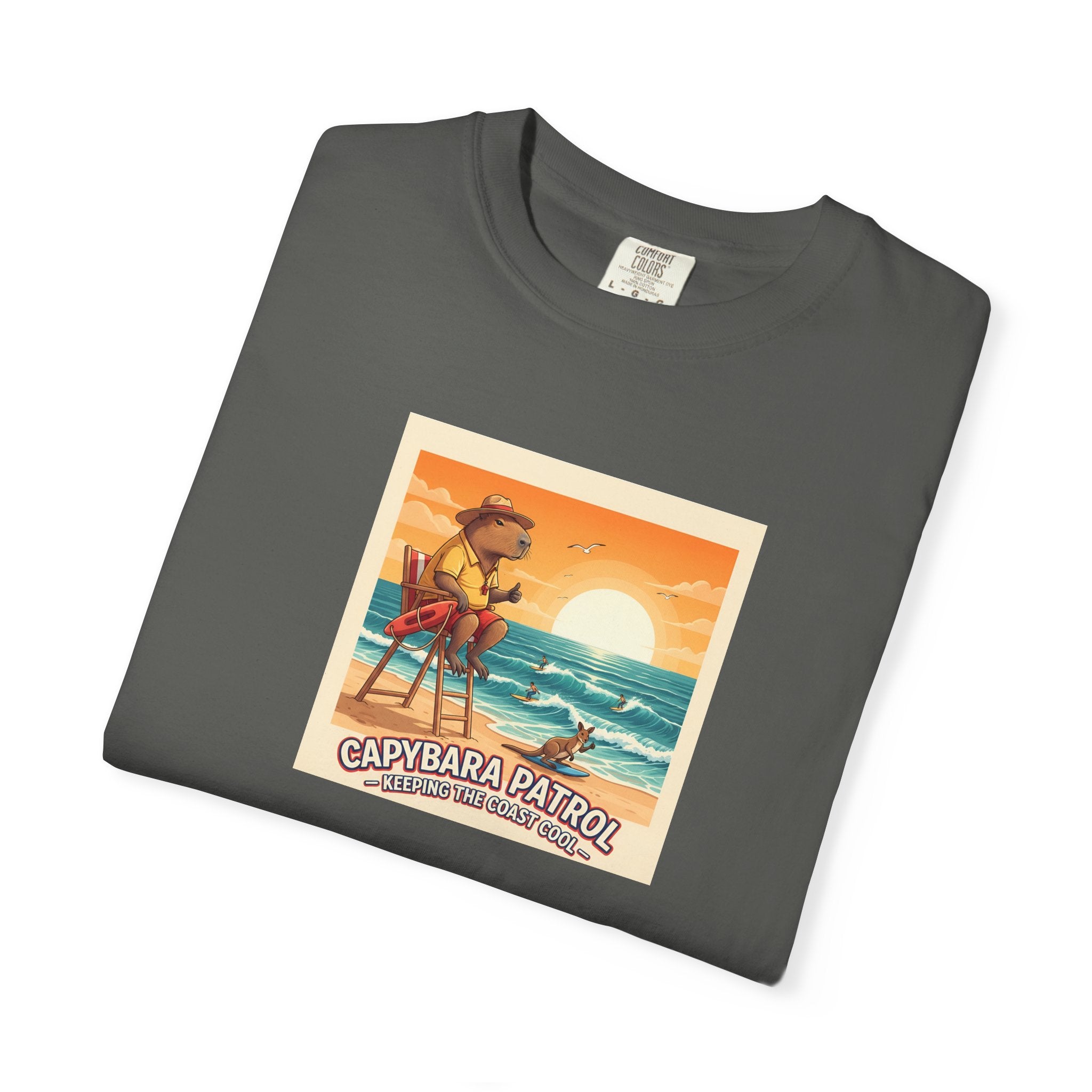 Capybara Patrol Sunset Surfing Capybara T-Shirt | Retro Beach Vibes