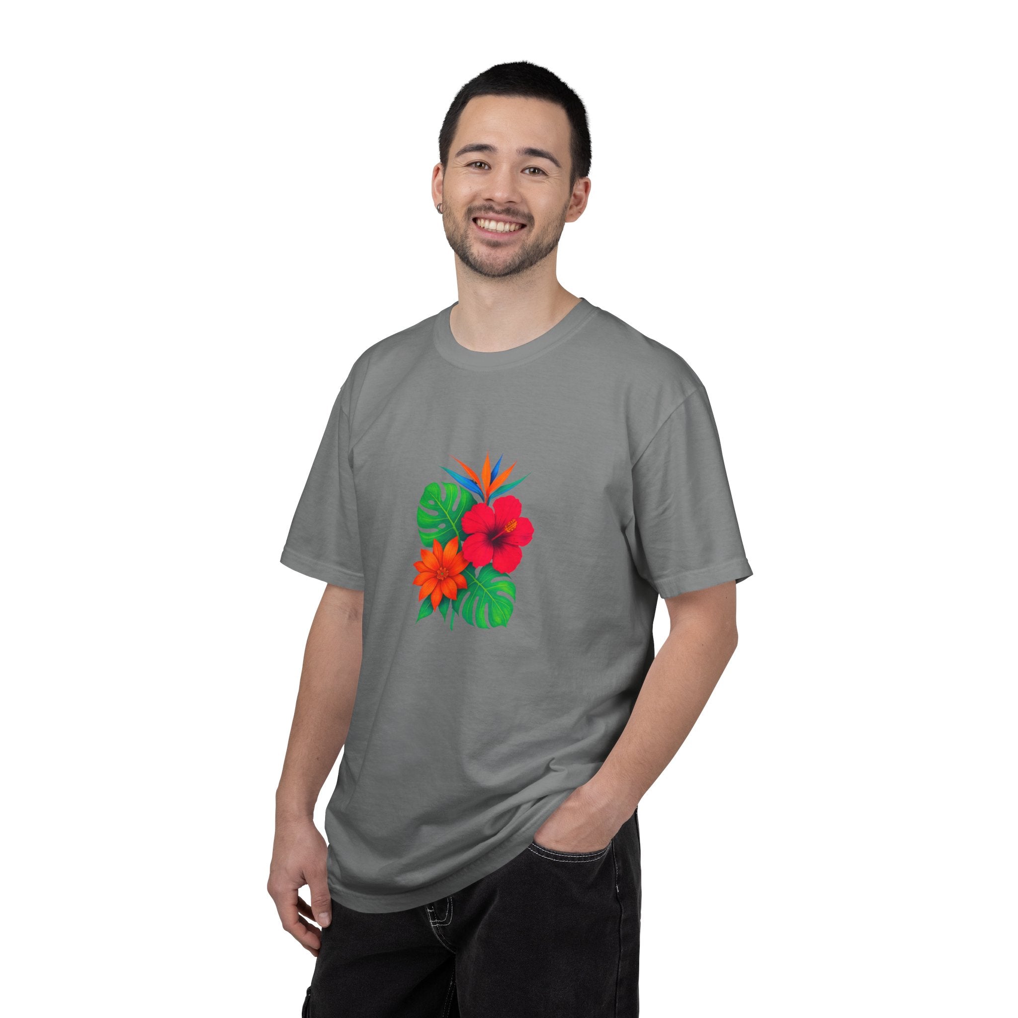 Tropical Hibiscus Floral Tee | Monstera Leaves, Bird of Paradise