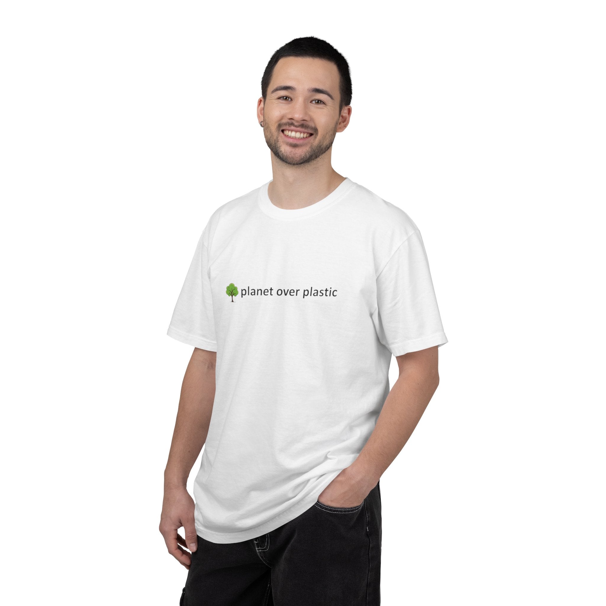 planet over plastic T-shirt | environmental tree slogan tee