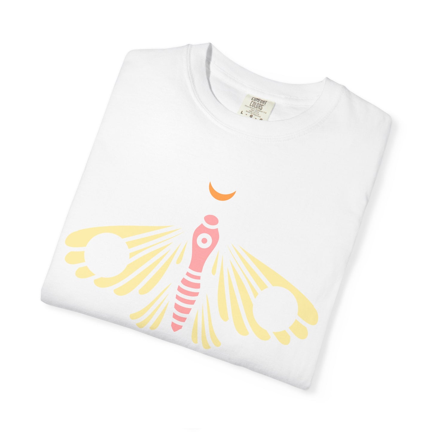 Celestial Moth T-shirt | Pink Yellow Moth with Crescent Moon