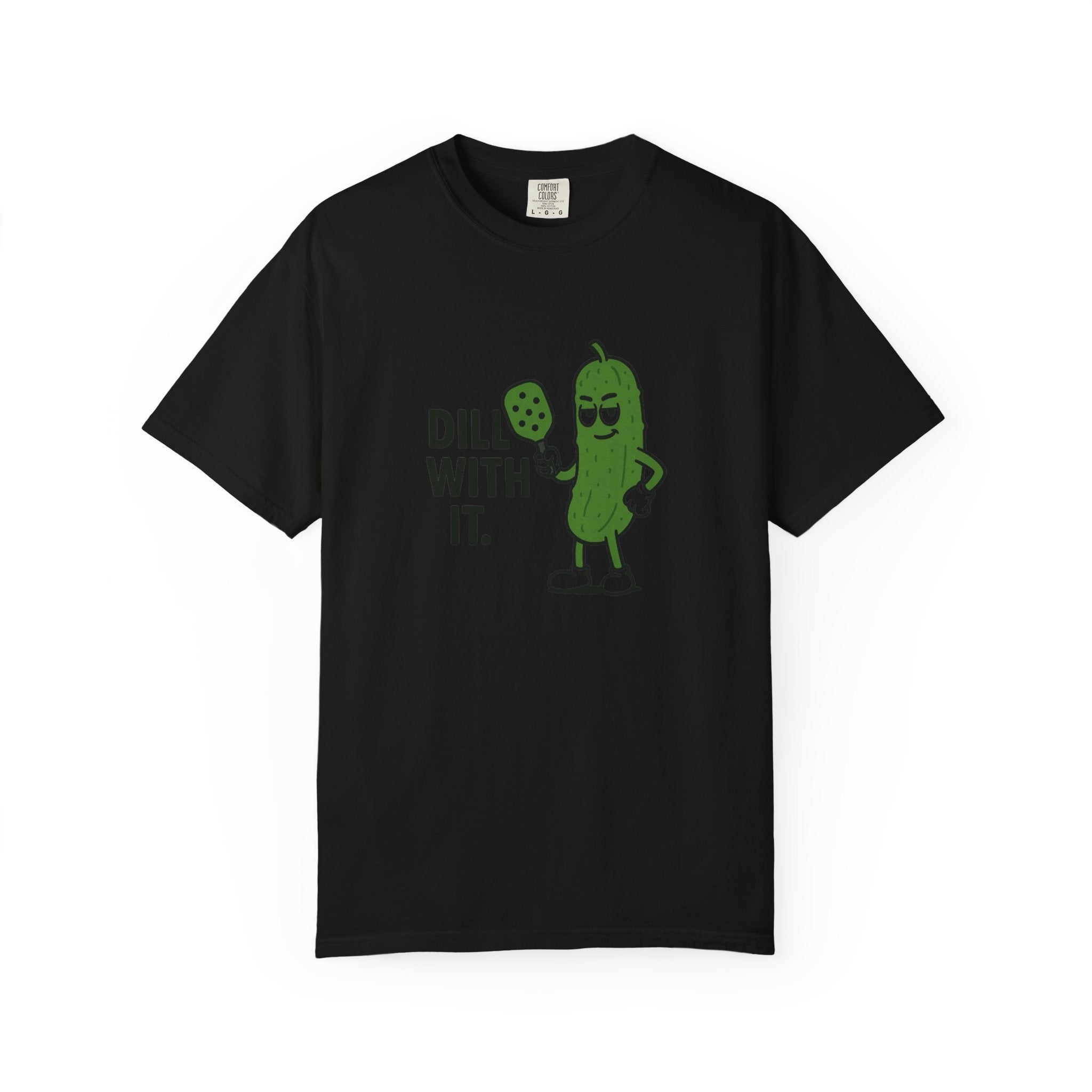 Dill With It Pickle Character T-shirt | Funny Vegan Food Pun Tee