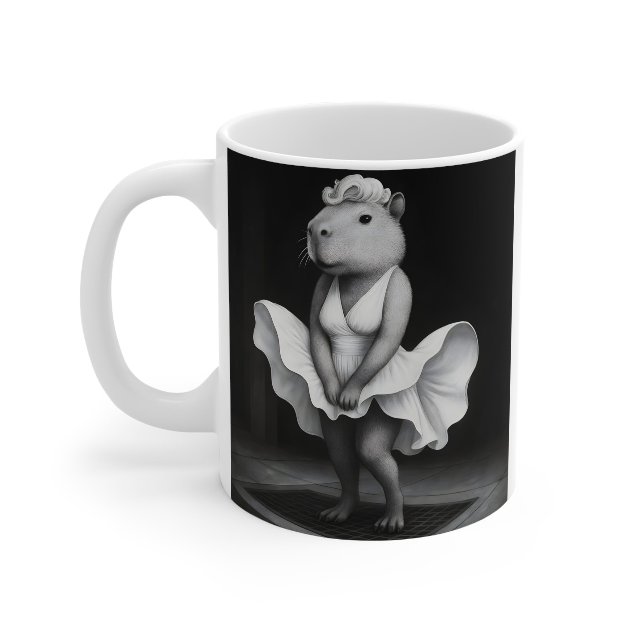 Capybara Dress Mug | Black and White Surreal Animal Art