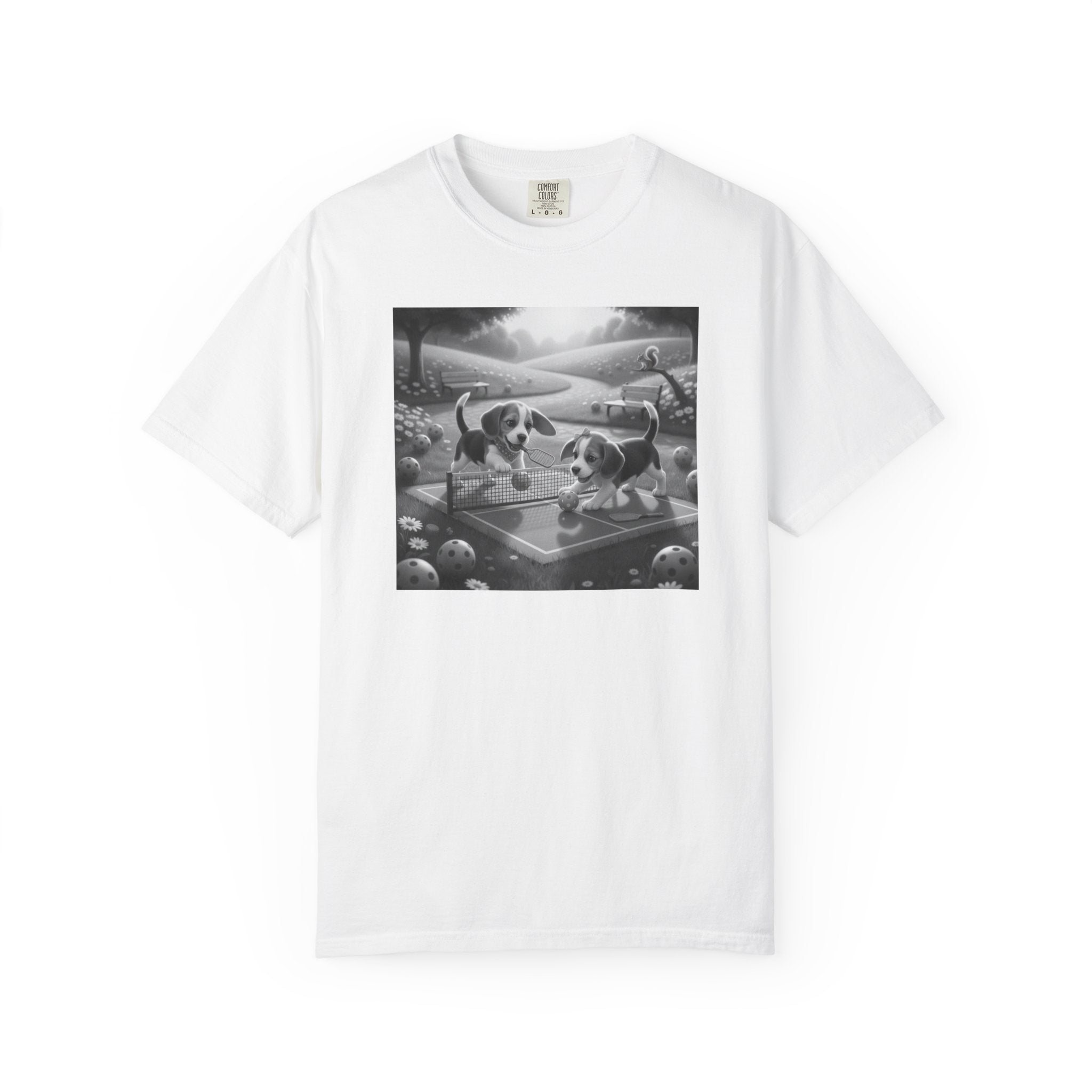 Pickleball Beagle Puppies T-shirt | Monochrome Dog Art