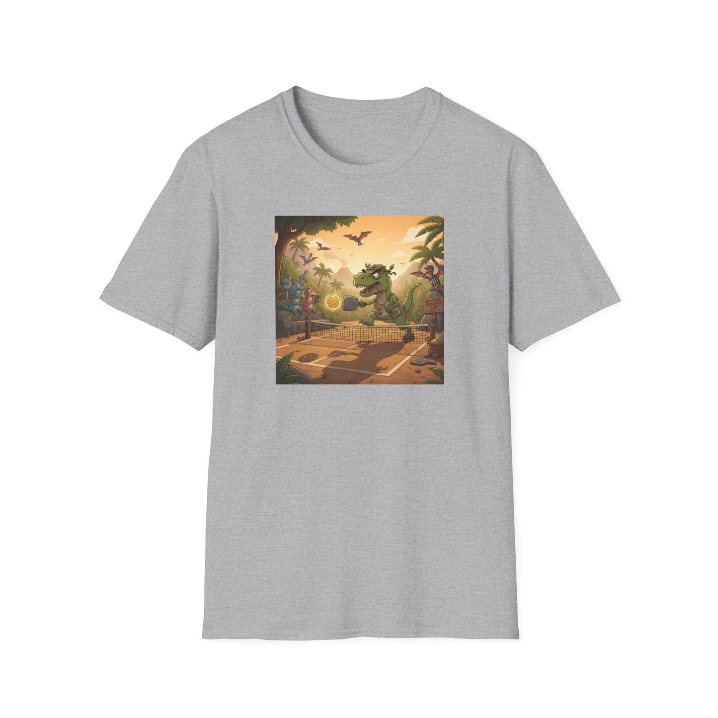 Jurassic Pickleball Club | Retro Tropical Dino Illustration T-Shirt