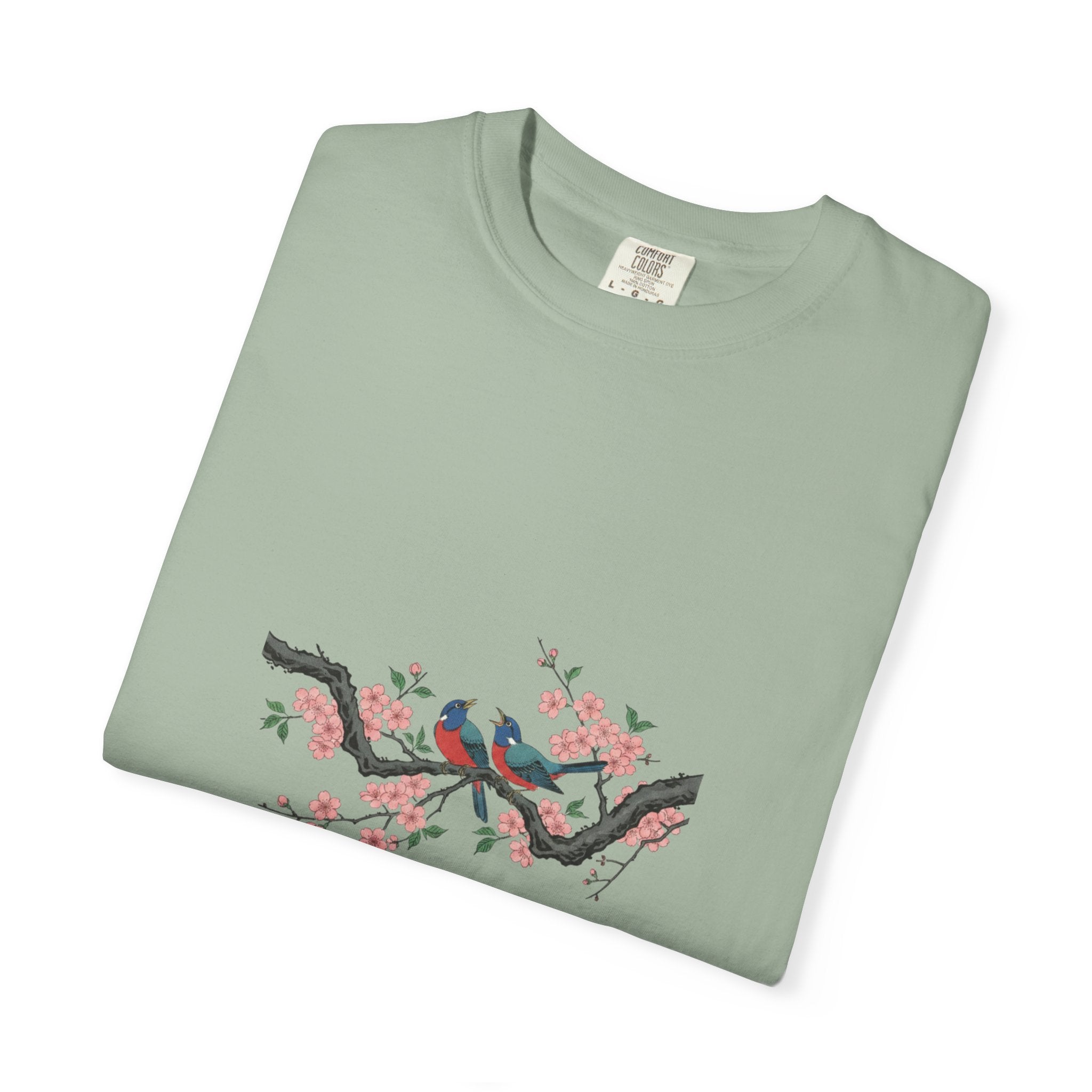Birds on Cherry Blossom Branch T-Shirt | Japanese Floral Illustration