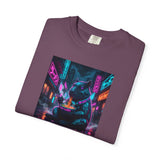 Neon Cyberpunk Capybara Cityscape T-Shirt | Futuristic Night Street Art