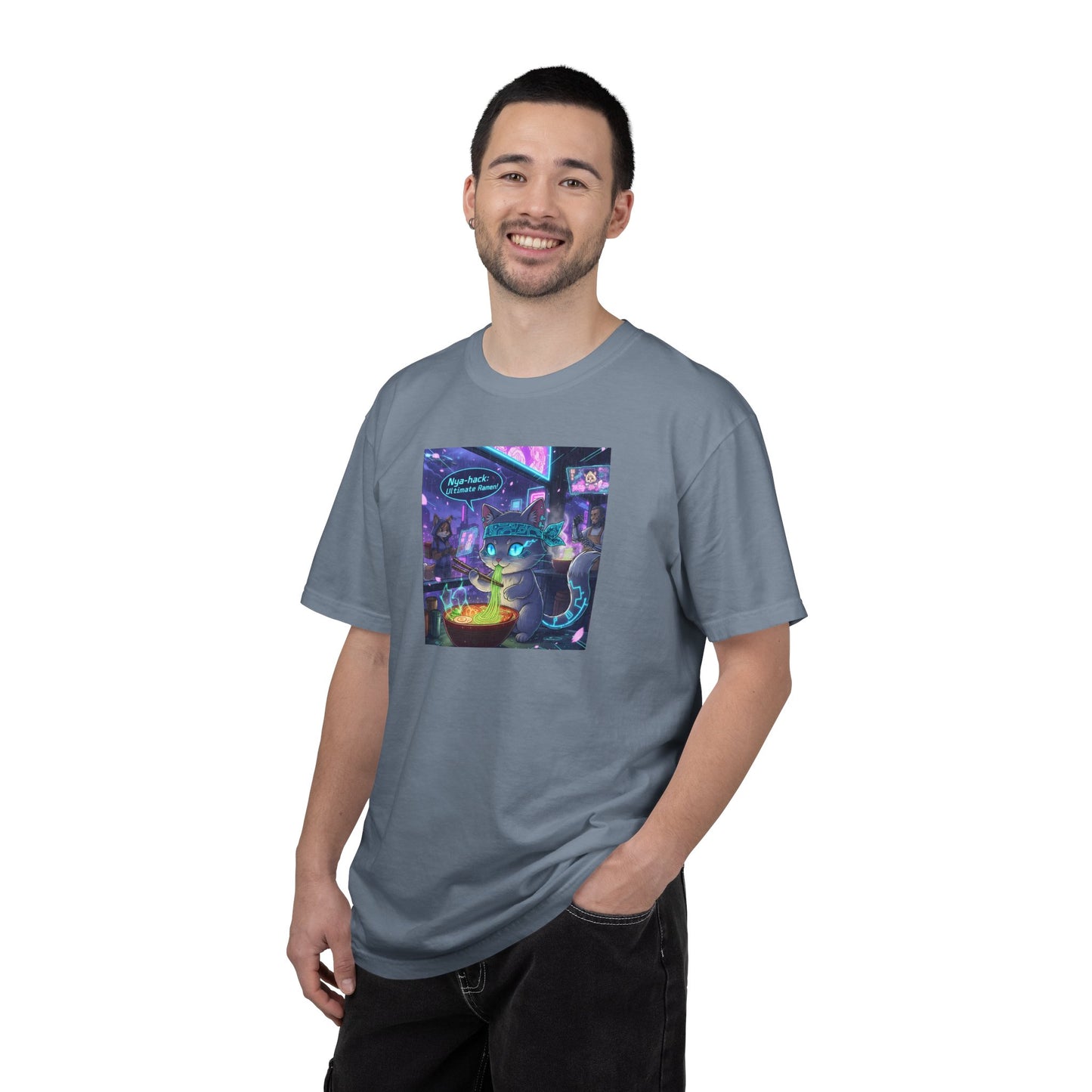 Cyberpunk Cat T-shirt | Neon Magic Potion Street Scene