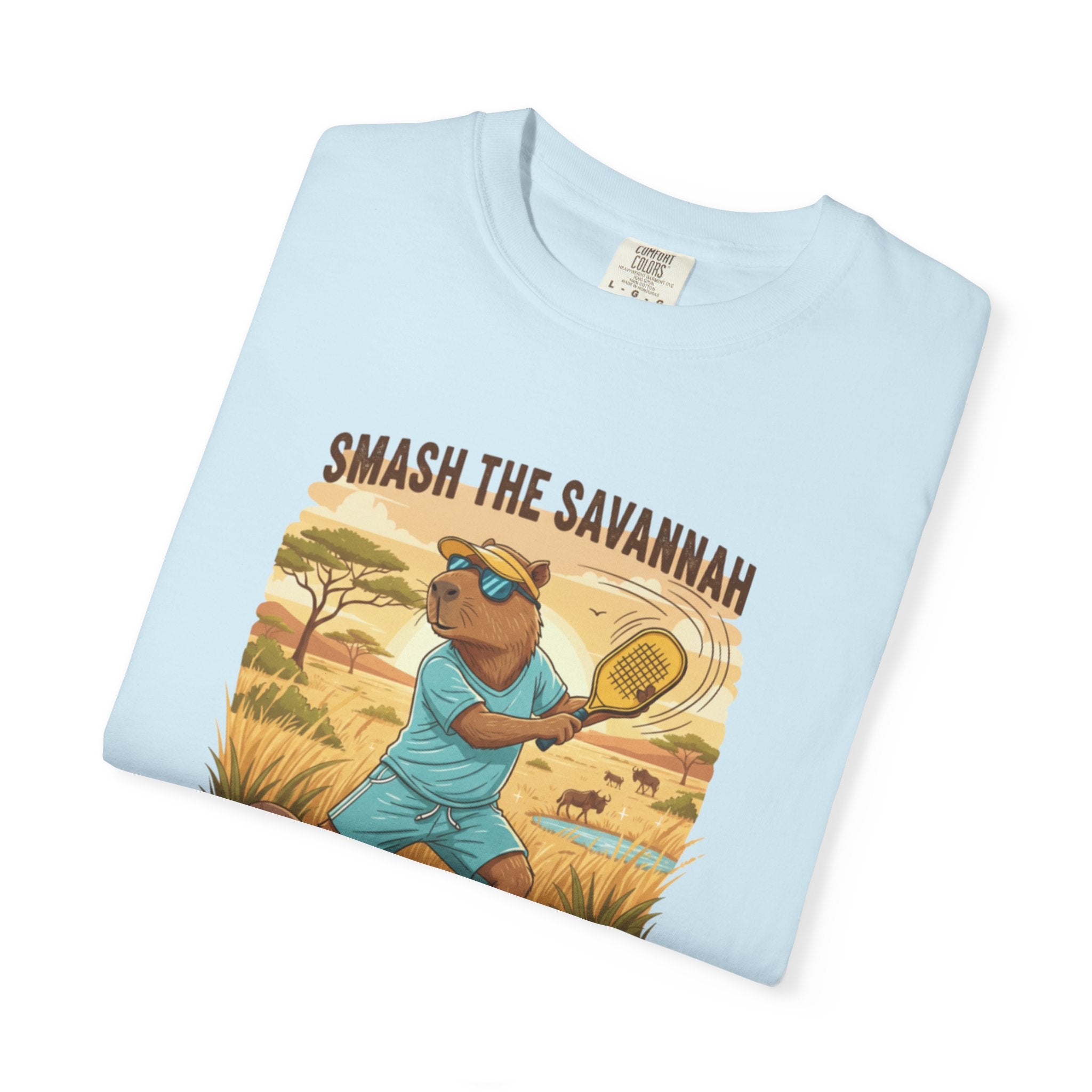 Smash the Savannah Capybara Pickleballer T-Shirt | Animal Sports Graphic Tee