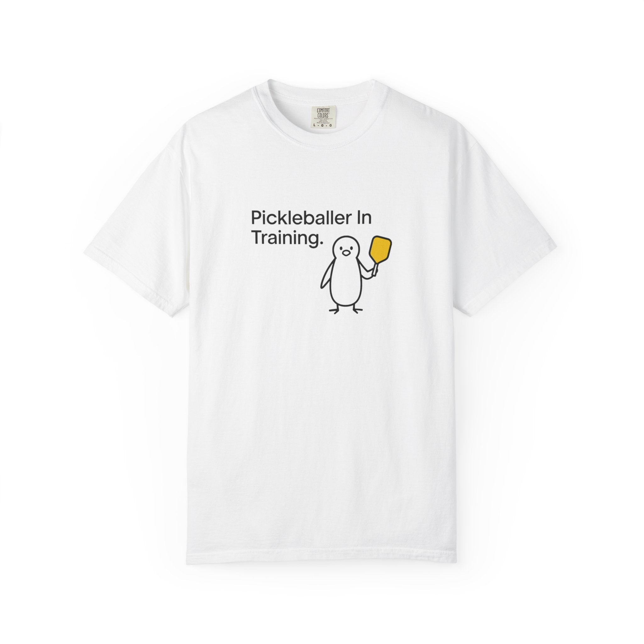 Pickleballer in Training T-Shirt | Cute Penguin Holding Paddle Design