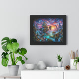 Ethereal Celestial Castle Fantasy Art Print | Dreamy Whimsical Landscape Poster | Vibrant Magical Realm Wall Decor