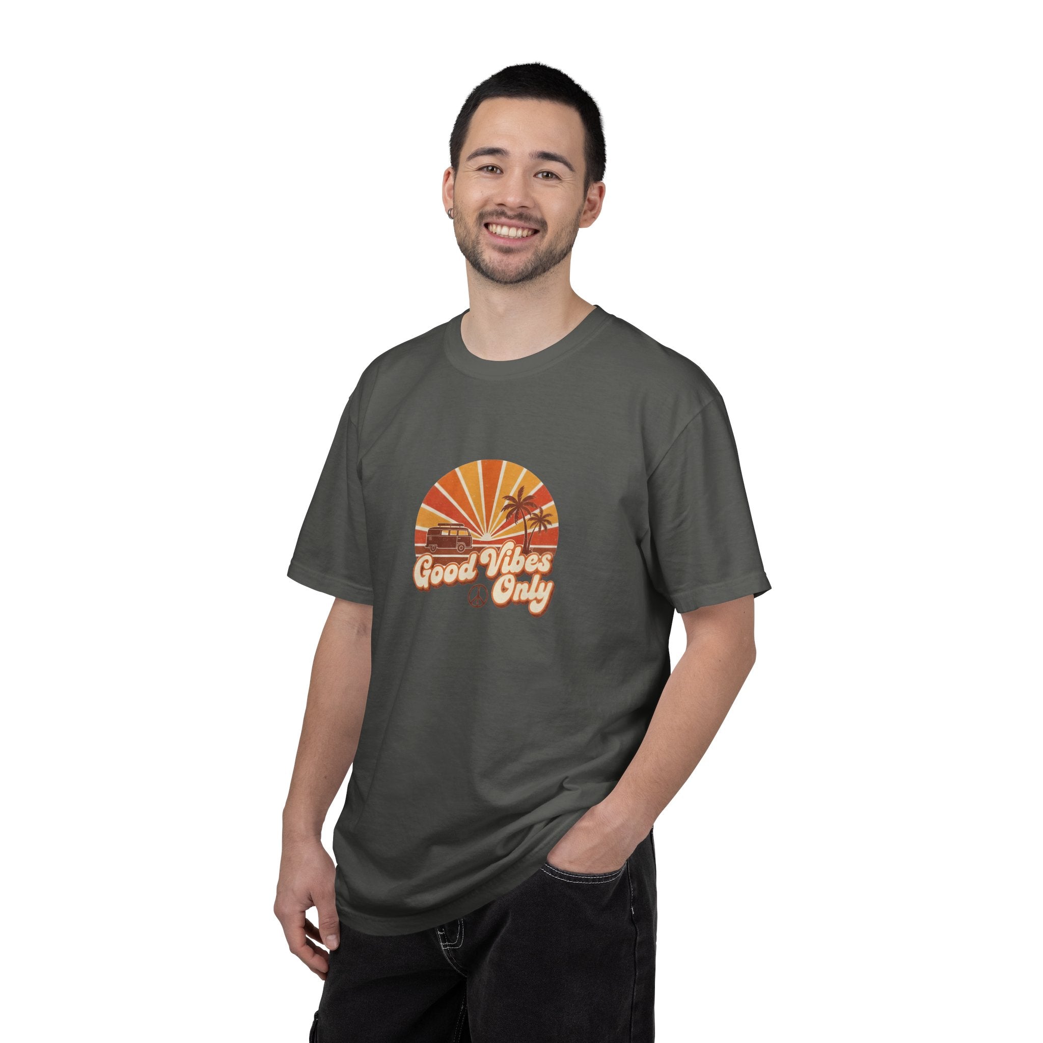 Good Vibes Only T-shirt | Retro Sunset Palm Peace Sign
