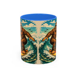 Surfing Bigfoot Mug | Retro Beach Sunset Bigfoot Wave Coffee Cup