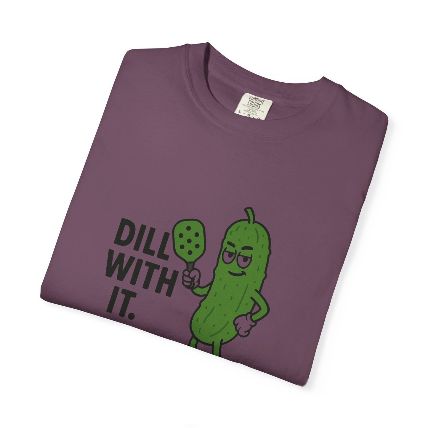 Dill With It Pickle Character T-shirt | Funny Vegan Food Pun Tee