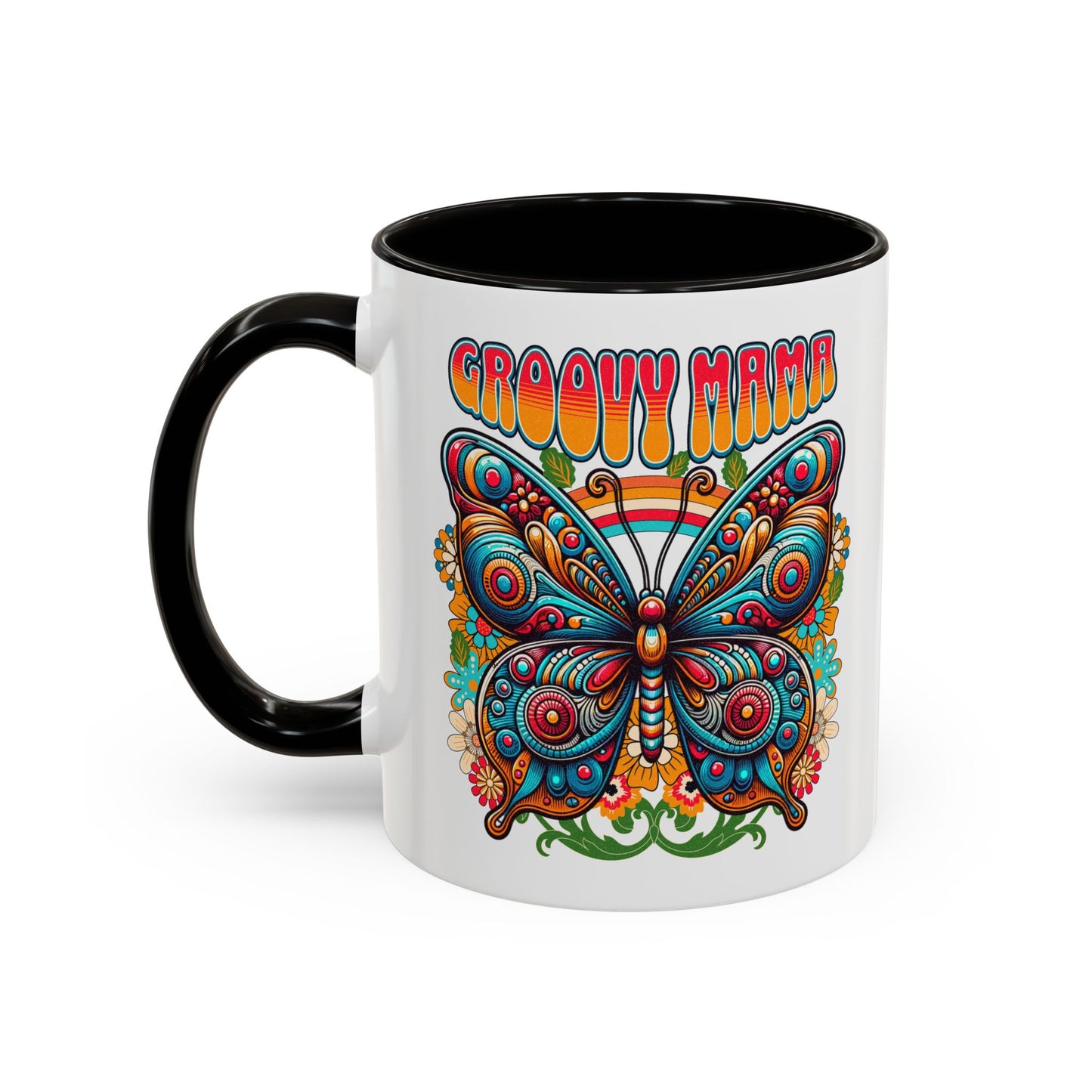 Groovy Mama Butterfly Mug | Retro Psychedelic Floral Design
