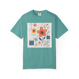 Hand-drawn Watercolor Floral Doodles T-shirt | Linocut & Embroidery Texture