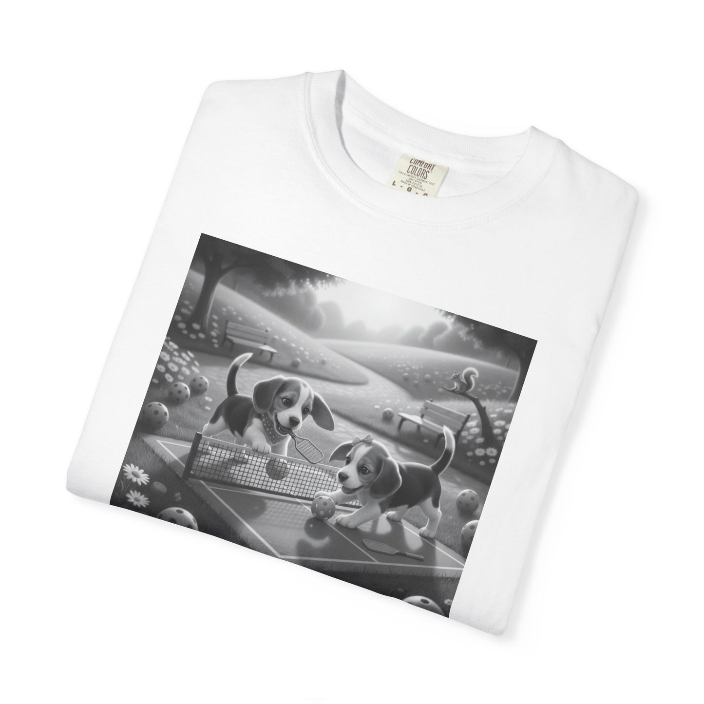 Pickleball Beagle Puppies T-shirt | Monochrome Dog Art