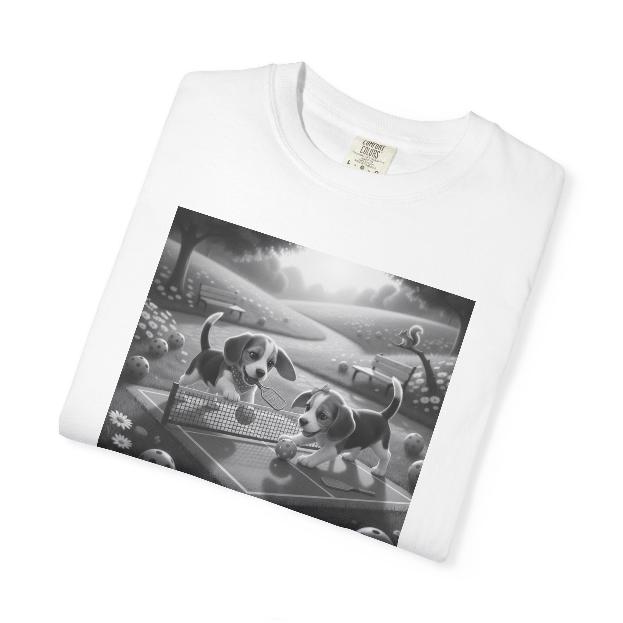 Pickleball Beagle Puppies T-shirt | Monochrome Dog Art