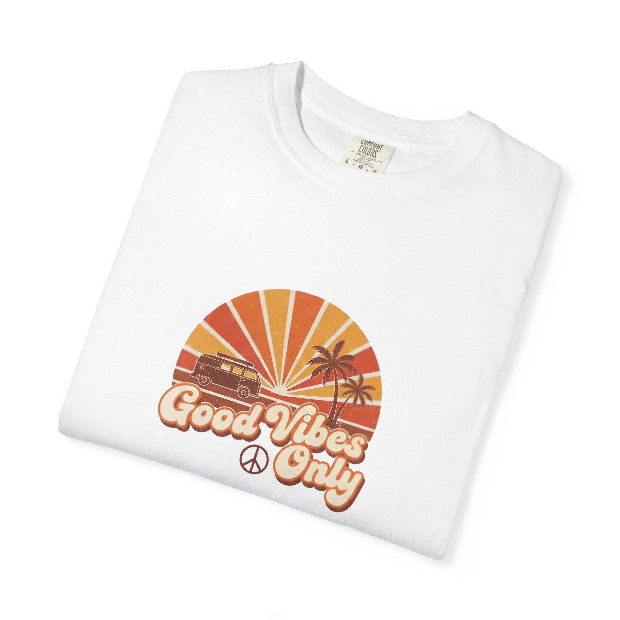 Good Vibes Only T-shirt | Retro Sunset Palm Peace Sign