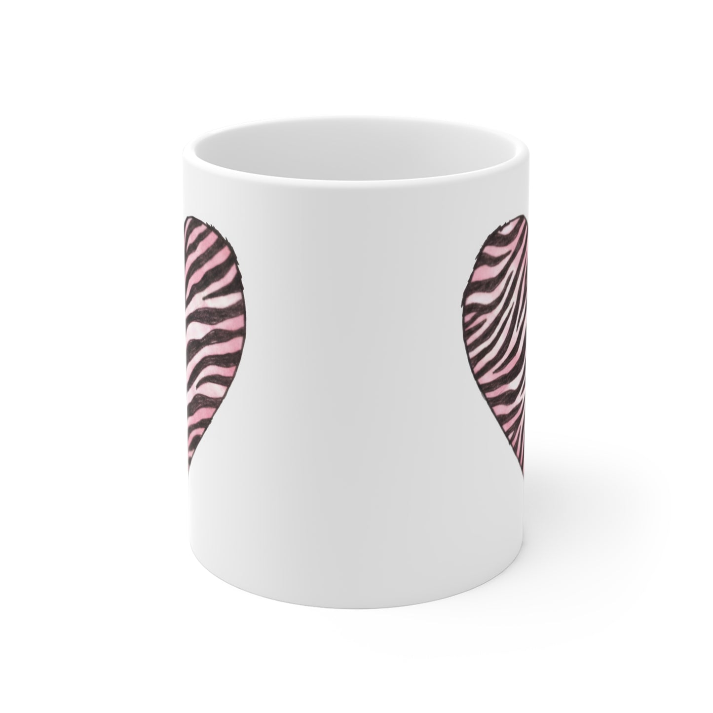Pink Zebra Heart Mug | Animal Print Heart Coffee Cup