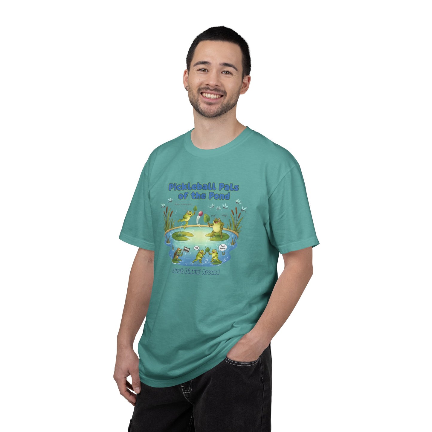 Pickleball Pals of the Pond T-Shirt | Cute Frog Pond Illustration