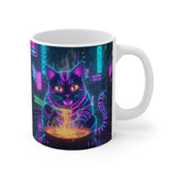 Neon Ramen Cyberpunk Cat Mug | 11oz Ceramic Coffee Cup