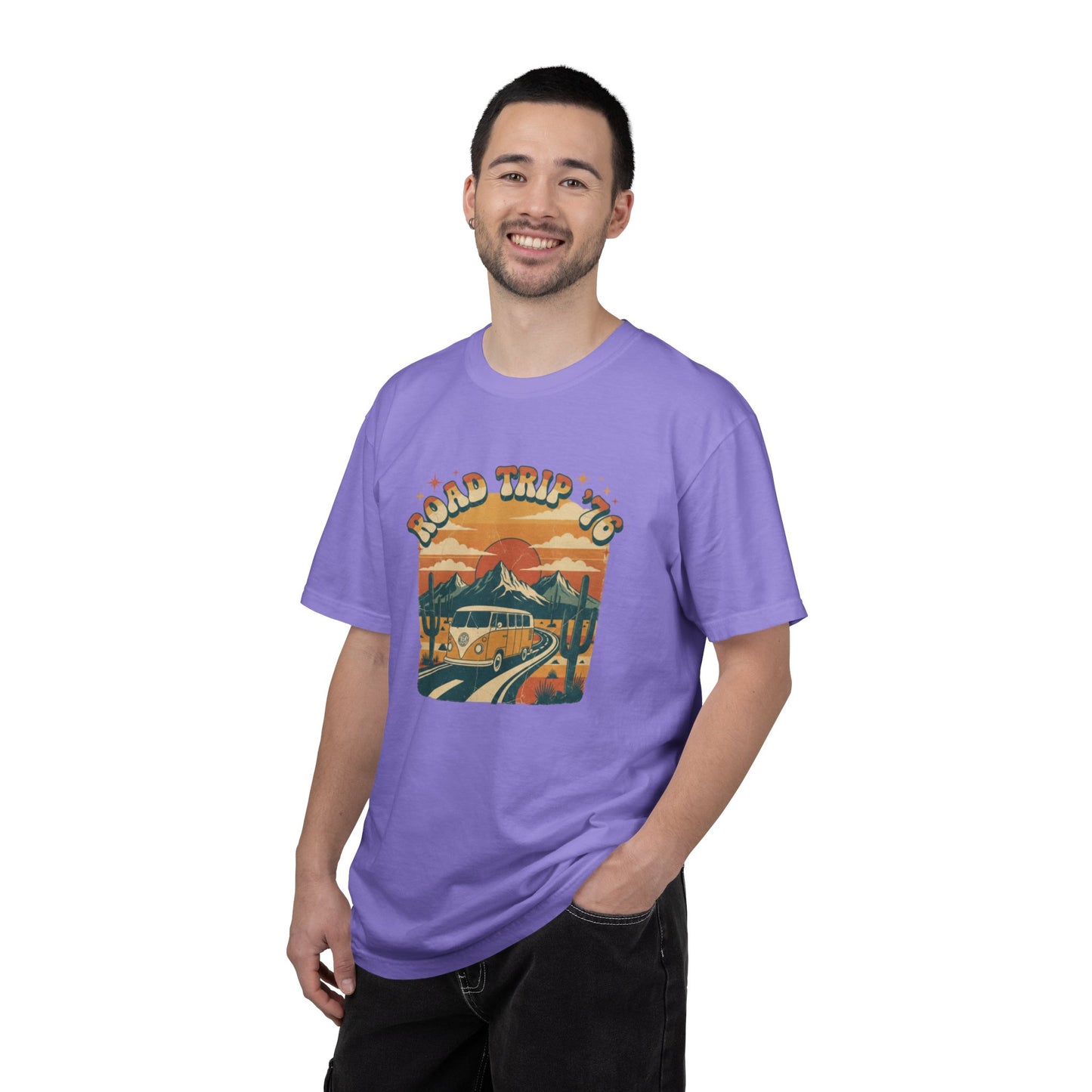 Road Trip '76 T-shirt | Vintage Camper Van Sunset Graphic