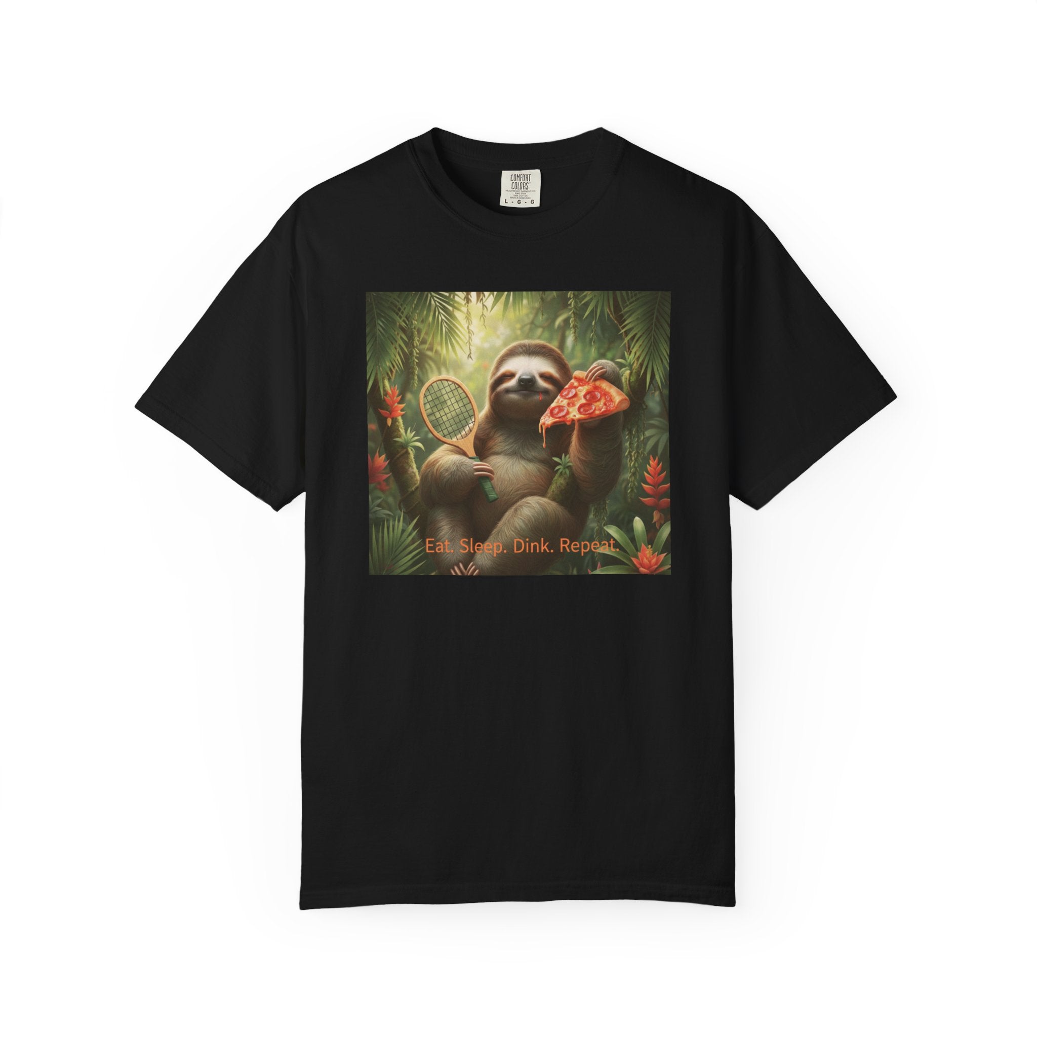 Sloth with Pizza and Pickleball Racket T-shirt | Eat Sleep Drink Repeat